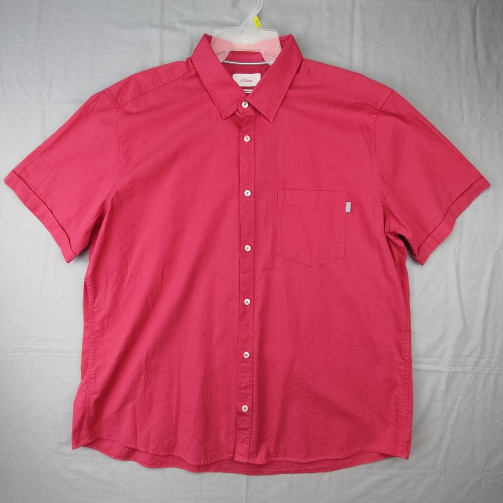 s.Oliver Button Down Shirt Mens XXL Pink Regular Fit Short Sleeve Texture Pocket